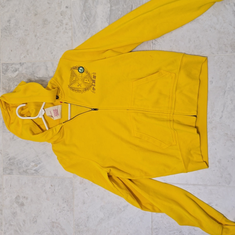RESERVED - PINK Victoria's Secret Yellow Zip up hoodie, size L